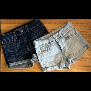 American Eagle ne(x)t level stretch jean shorts light and dark denim bundle